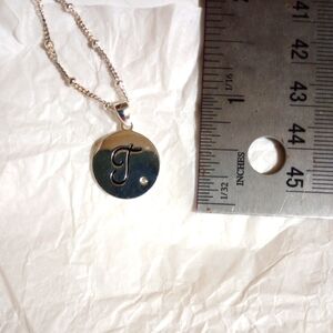 Sterling silver letter  T pendant necklace